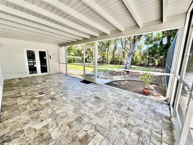 8890 SW 155th Ter, Palmetto Bay, FL 33157 - unfurnished sunroom with french doors and beam ceiling