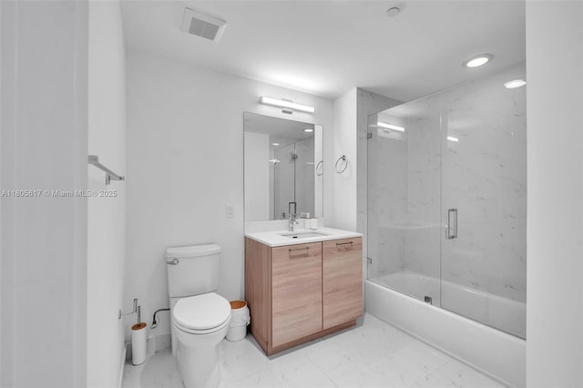 16385 Biscayne Blvd Unit 2707, North Miami Beach, FL 33160 - bathroom with marble look tile flooring, toilet, vanity, shower / bath combination with glass door, and recessed lighting