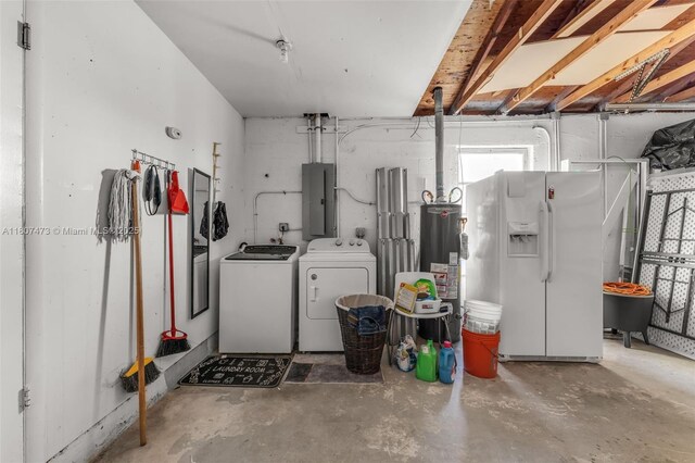 7230 SW 131st Ave, Miami, FL 33183 - basement featuring washer and dryer, white refrigerator with ice dispenser, electric panel, and gas water heater