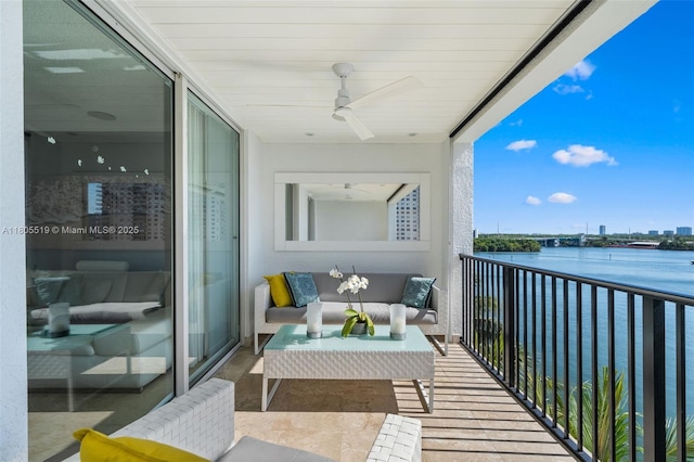 17100 N Bay Rd Unit 1608, Sunny Isles Beach, FL 33160 - balcony with a water view and a ceiling fan