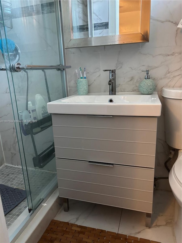 6516 Flagler St, Hollywood, FL 33023 - full bath with toilet, a shower stall, vanity, and marble finish flooring