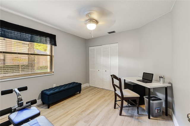 133 NW 98th Ter, Plantation, FL 33324 - office featuring light wood-style flooring, a ceiling fan, and baseboards