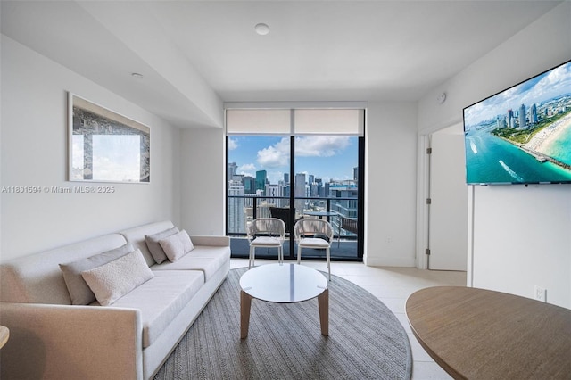 601 NE 1st Ave Unit 3507, Miami, FL 33132 - living area featuring light tile patterned floors and floor to ceiling windows