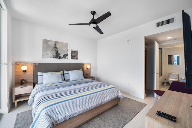 601 NE 1st Ave Unit 3507, Miami, FL 33132 - bedroom with light tile patterned flooring, recessed lighting, a ceiling fan, and baseboards