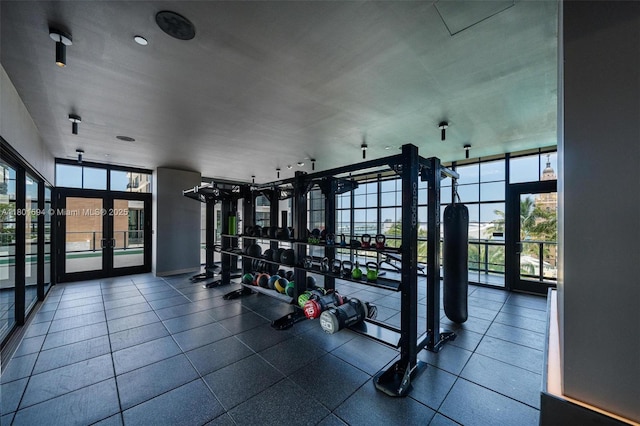 601 NE 1st Ave Unit 3507, Miami, FL 33132 - gym with french doors and plenty of natural light