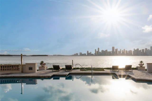 5235 Fisher Island Dr Unit 5235, Miami Beach, FL 33109 - swimming pool featuring a water view and a view of skyline