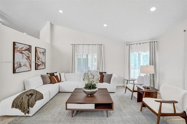 16301 SW 62nd St, Southwest Ranches, FL 33331 - living area with recessed lighting, vaulted ceiling, and baseboards