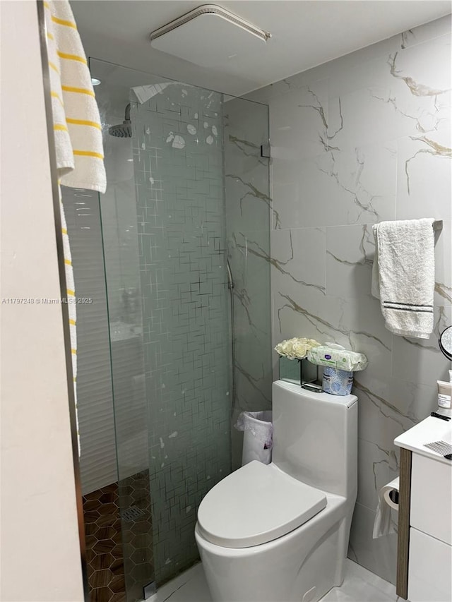 6055 W 19th Ave Unit 216, Hialeah, FL 33012 - full bathroom featuring a stall shower, toilet, and tile walls