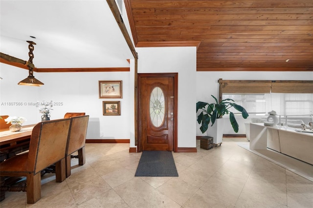 5310 SW 172nd Ave, Southwest Ranches, FL 33331 - entrance foyer featuring ornamental molding, baseboards, light tile patterned floors, and wooden ceiling