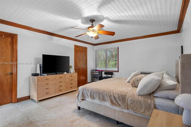 5310 SW 172nd Ave, Southwest Ranches, FL 33331 - bedroom featuring ceiling fan, ornamental molding, and baseboards
