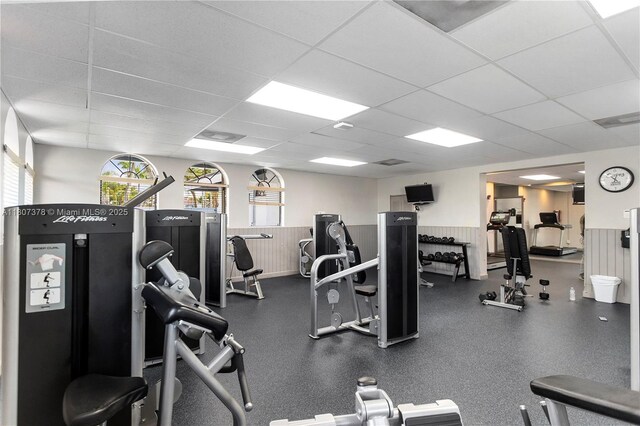 17320 NW 66th Pl, Hialeah, FL 33015 - gym featuring a drop ceiling and a wainscoted wall