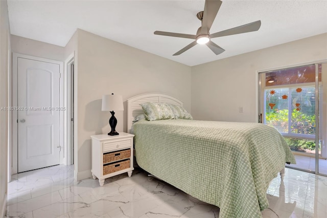2929 SE Ocean Blvd Unit 123-2, Stuart, FL 34996 - bedroom featuring light marble finish flooring, ceiling fan, and access to outside