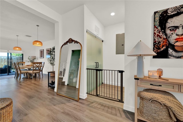 12982 SW 232nd Ln, Miami, FL 33170 - hallway with wood finished floors, electric panel, recessed lighting, and baseboards
