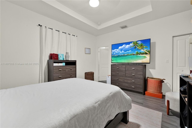 12982 SW 232nd Ln, Miami, FL 33170 - bedroom featuring wood finished floors, a tray ceiling, and a ceiling fan