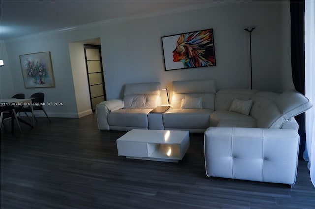 500 Three Islands Blvd Unit 106, Hallandale Beach, FL 33009 - living room featuring ornamental molding, baseboards, and wood finished floors
