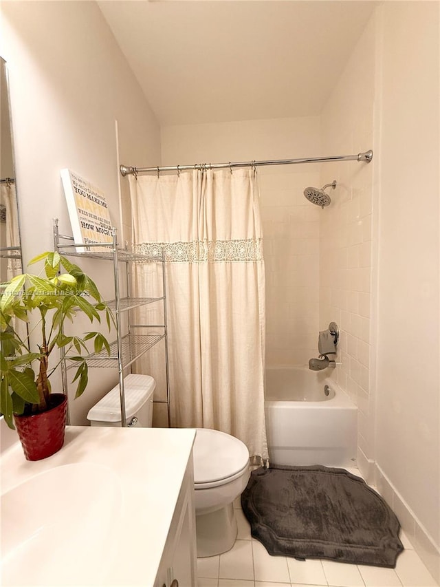 12154 SW 27th St Unit 1102, Miramar, FL 33025 - bathroom with vanity, tile patterned flooring, toilet, and shower / tub combo with curtain