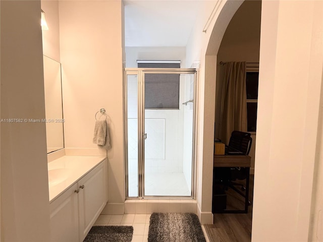 12154 SW 27th St Unit 1102, Miramar, FL 33025 - full bath featuring a stall shower, vanity, and tile patterned floors