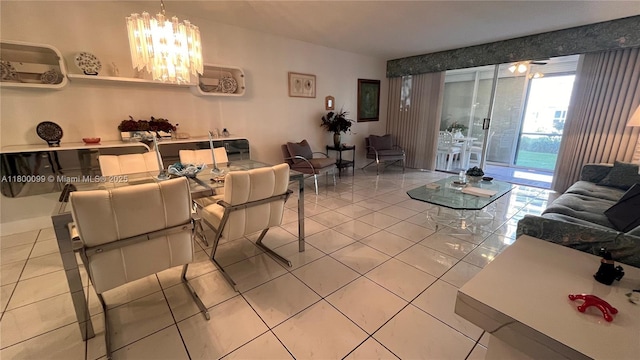610 NE 12th Ave Unit 102, Hallandale Beach, FL 33009 - living room with a chandelier and light tile patterned floors