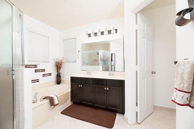 4832 SW 159th Ave, Miramar, FL 33027 - bathroom with a shower stall, tile patterned flooring, double vanity, and a bath