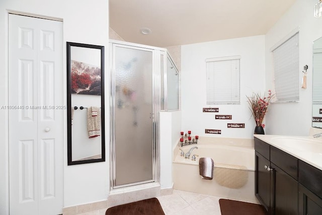 4832 SW 159th Ave, Miramar, FL 33027 - full bathroom featuring a bath, a stall shower, vanity, and tile patterned floors