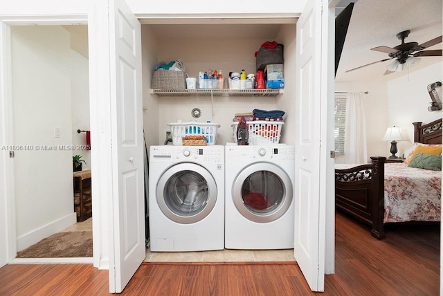 4832 SW 159th Ave, Miramar, FL 33027 - washroom with wood finished floors, washer and clothes dryer, and a ceiling fan
