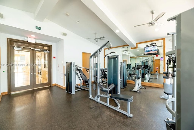 4832 SW 159th Ave, Miramar, FL 33027 - workout area with french doors and ceiling fan