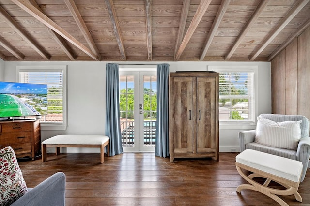 321 SW 1st Ave, Boynton Beach, FL 33435 - sitting room featuring wood ceiling, dark wood-style flooring, and french doors