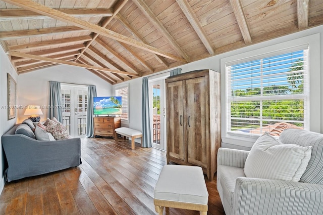 321 SW 1st Ave, Boynton Beach, FL 33435 - living area with hardwood / wood-style flooring, wooden ceiling, and french doors