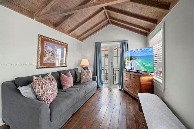321 SW 1st Ave, Boynton Beach, FL 33435 - living room with wood ceiling, french doors, plenty of natural light, and dark wood-type flooring