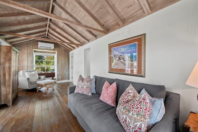 321 SW 1st Ave, Boynton Beach, FL 33435 - living room with hardwood / wood-style floors, a wall unit AC, and wooden ceiling