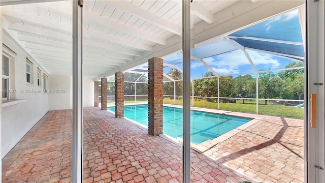 17535 SW 91st Ave, Palmetto Bay, FL 33157 - outdoor pool with a patio area and glass enclosure