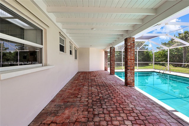 17535 SW 91st Ave, Palmetto Bay, FL 33157 - outdoor pool with a patio area and glass enclosure