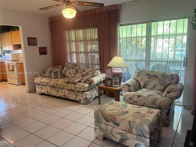 11753 SW 32nd St, Miami, FL 33175 - living room featuring light tile patterned floors and ceiling fan