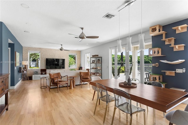 3905 Pinecrest Ct, Weston, FL 33331 - dining room with healthy amount of natural light, a ceiling fan, a textured ceiling, and light wood-type flooring