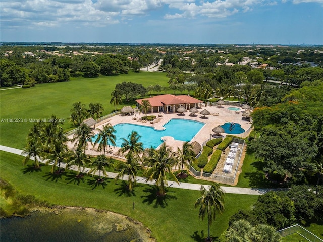 3905 Pinecrest Ct, Weston, FL 33331 - drone / aerial view of a pool area and a tree filled landscape