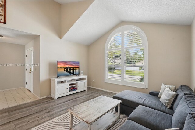 879 Matt Ln, Port Orange, FL 32127 - living area with wood finished floors, vaulted ceiling, and baseboards