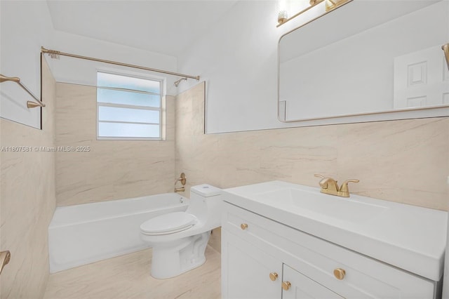 9710 Haitian Dr, Cutler Bay, FL 33189 - full bath featuring vanity, bathing tub / shower combination, toilet, and tile walls