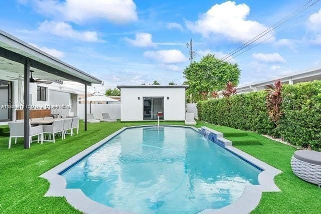 4861 SW 5th St, Miami, FL 33134 - view of pool featuring an outbuilding and ceiling fan