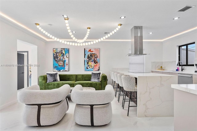 4861 SW 5th St, Miami, FL 33134 - living area featuring ornamental molding and recessed lighting