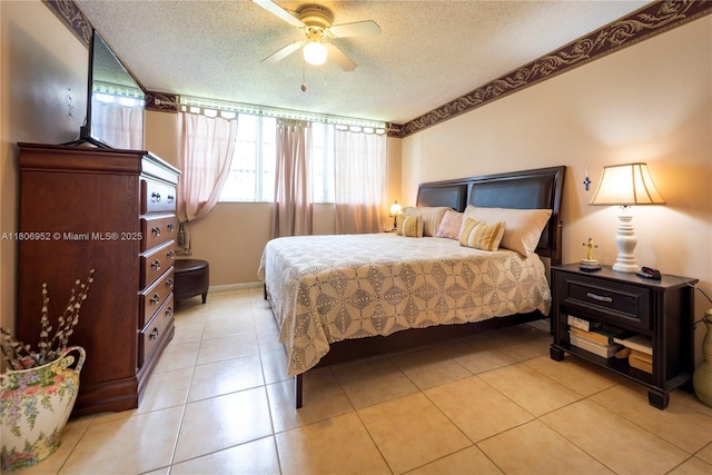 9823 S Hollybrook Lake Dr Unit 105, Pembroke Pines, FL 33025 - bedroom with a textured ceiling, light tile patterned floors, and a ceiling fan