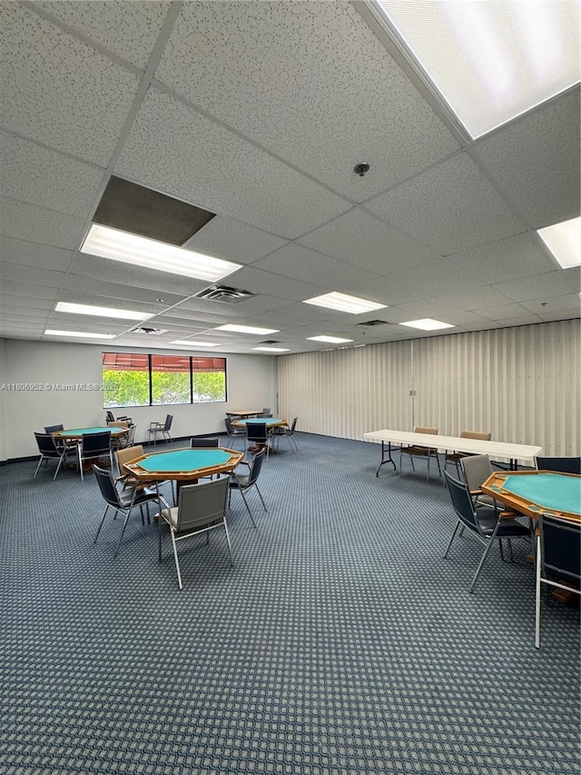 9823 S Hollybrook Lake Dr Unit 105, Pembroke Pines, FL 33025 - rec room with carpet flooring, pool table, and a drop ceiling