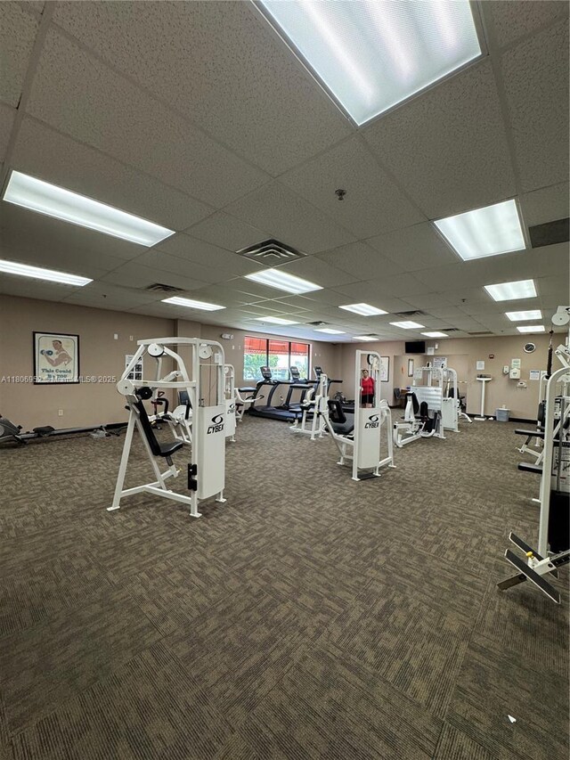 9823 S Hollybrook Lake Dr Unit 105, Pembroke Pines, FL 33025 - gym with carpet flooring and a paneled ceiling