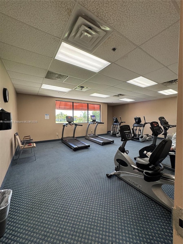 9823 S Hollybrook Lake Dr Unit 105, Pembroke Pines, FL 33025 - exercise room featuring a drop ceiling and carpet