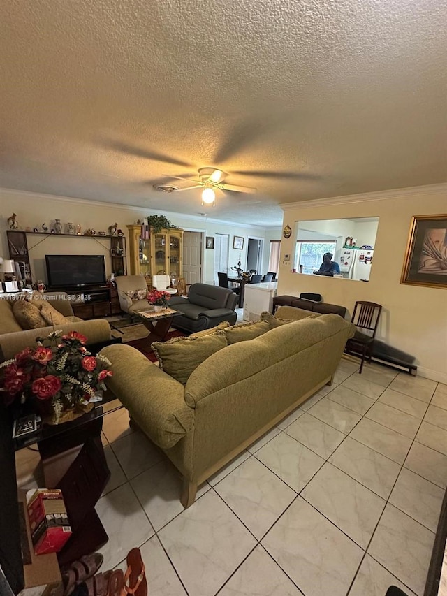 2301 NW 43rd Ter, Lauderhill, FL 33313 - living area with a textured ceiling, light tile patterned floors, and a ceiling fan