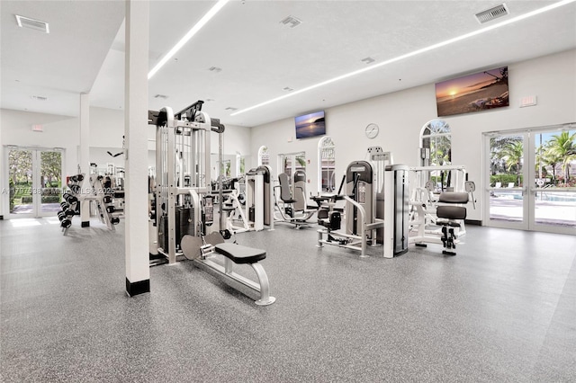 4017 W Gardenia Ave, Weston, FL 33332 - workout area with french doors and a high ceiling