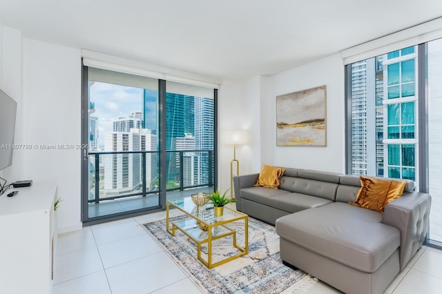 31 SE 6th St Unit 2408, Miami, FL 33131 - tiled living room with a wall of windows