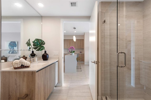 3900 Biscayne Blvd Unit N-905, Miami, FL 33137 - ensuite bathroom featuring vanity, a stall shower, tile patterned flooring, and recessed lighting