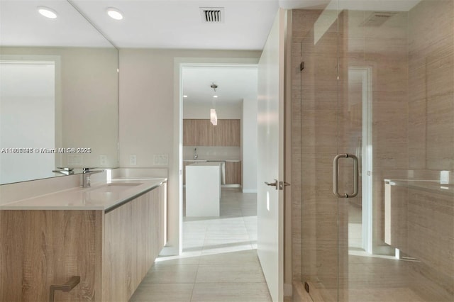 3900 Biscayne Blvd Unit N-905, Miami, FL 33137 - full bathroom featuring vanity, tile patterned floors, a shower stall, and recessed lighting