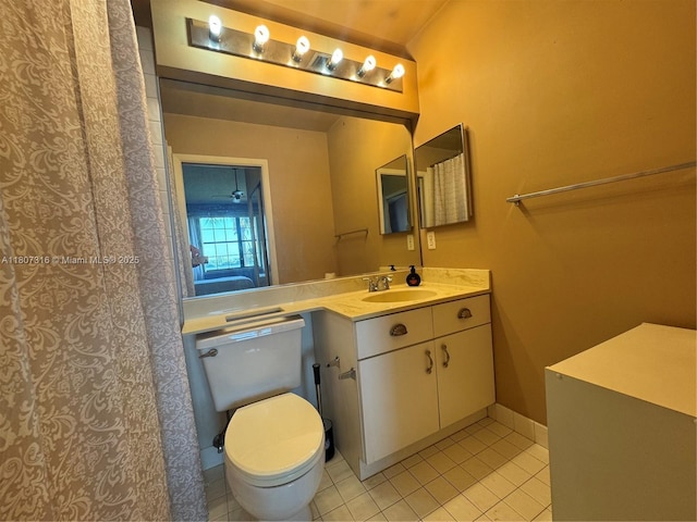 15569 N Miami Lakeway N Unit 204, Miami Lakes, FL 33014 - bathroom featuring tile patterned floors, toilet, vanity, and lofted ceiling