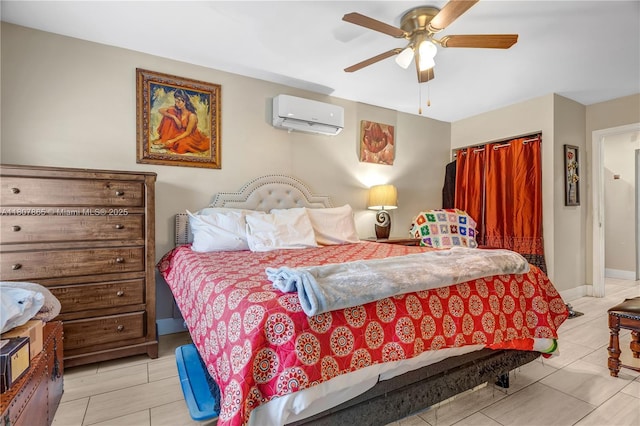 2161 SW 87th Ct, Miami, FL 33165 - bedroom featuring a wall unit AC, a ceiling fan, and baseboards